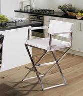Director White Performance Vegan Leather and Stainless Steel Barstool Model: TOV-K3626